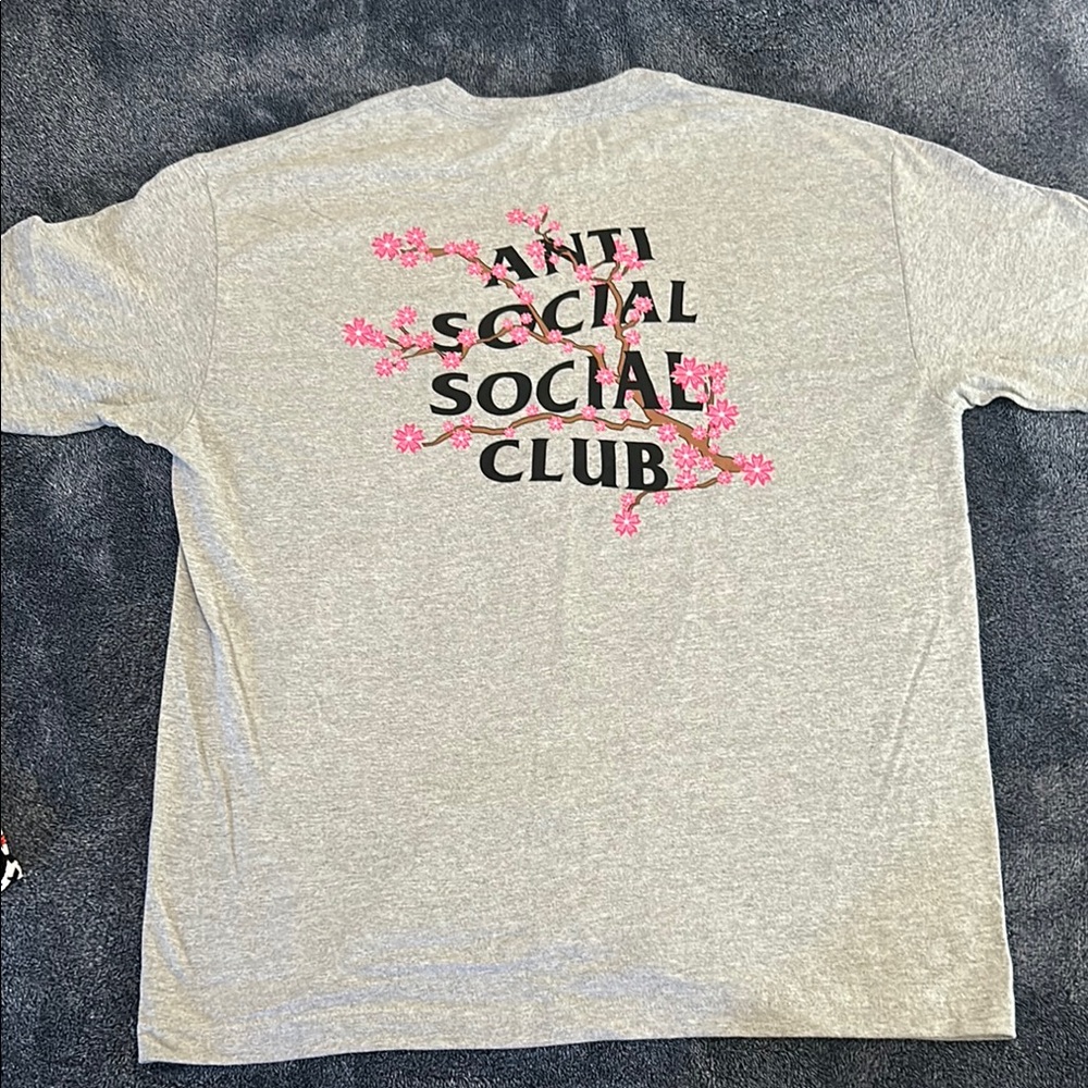 Anti Social Social Club Gray T-Shirt with Pink Floral Design